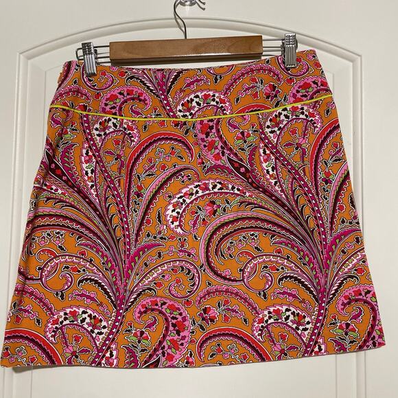 J. Crew Pink Paisley Mini Pencil Skirt Orange 70s 60s groovy Psychedelic Pattern - Picture 2 of 10